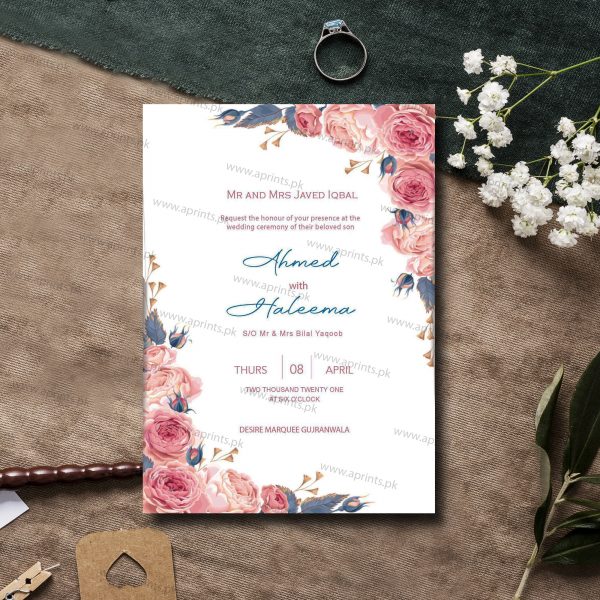 Pink Floral Wedding Invitation Card