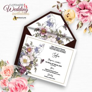 Dark Brown Floral Themed Wedding Card