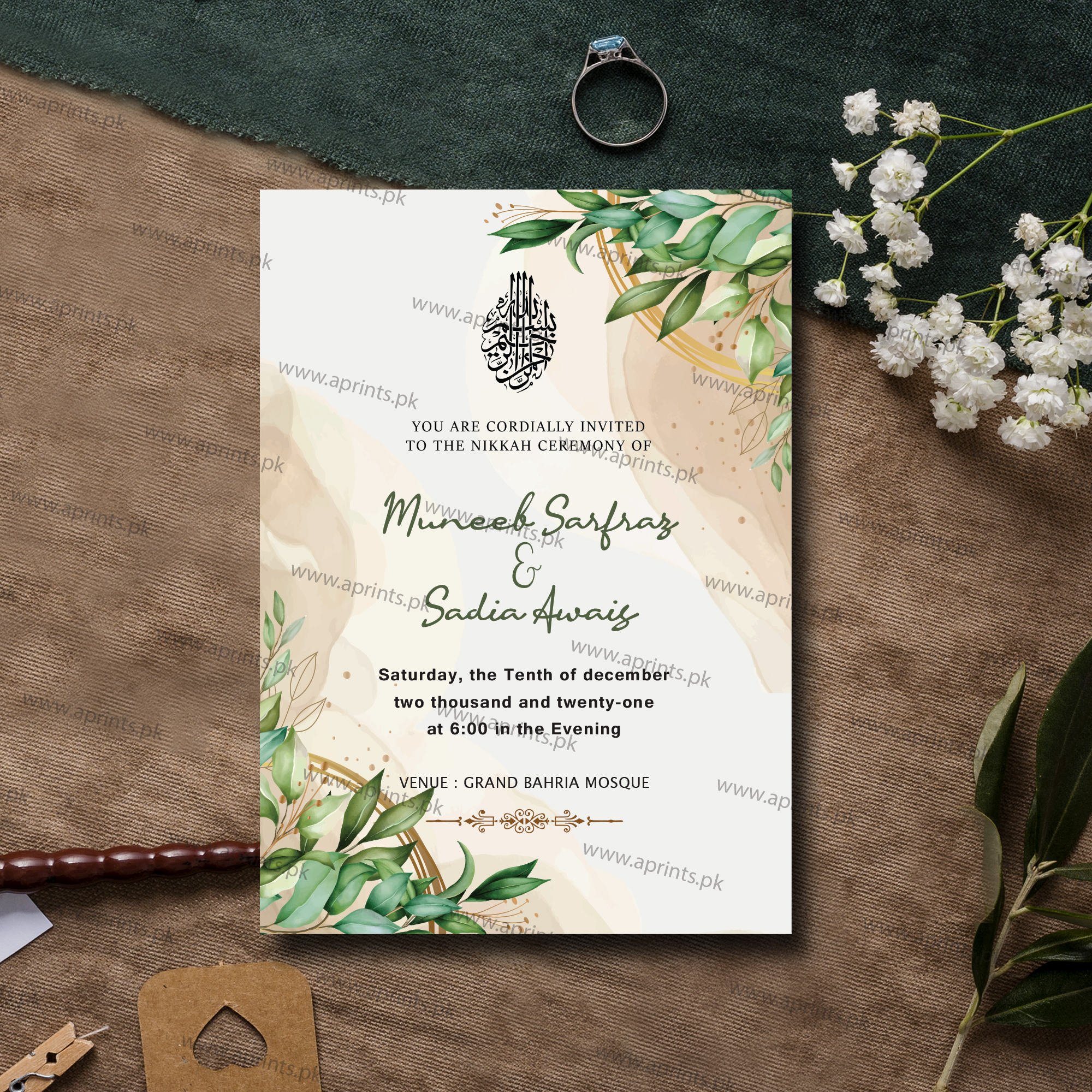 Green Royal Floral Wedding Invitation Card
