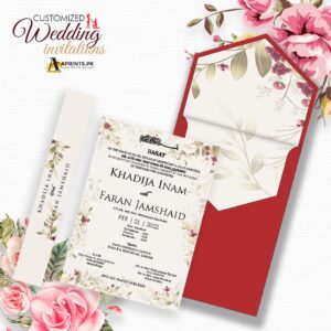 Dark Red Floral Themed Wedding Card