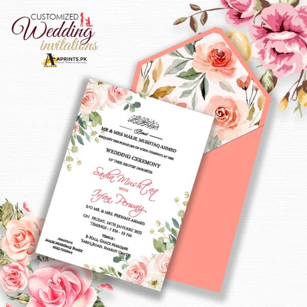 Peach & Floral Theme Wedding Card