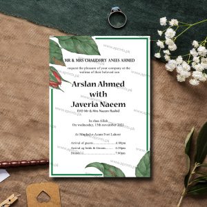 Green Leaves Wedding Invitation Card