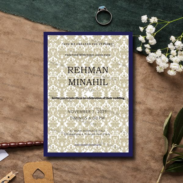 Blue Border Classic Design Wedding Card