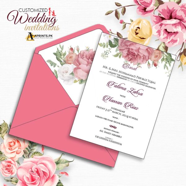 Pinkish Floral Themed Wedding Card