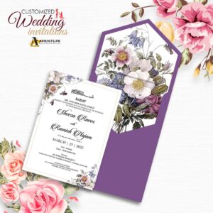Pearl Purple Floral Themed Wedding Card