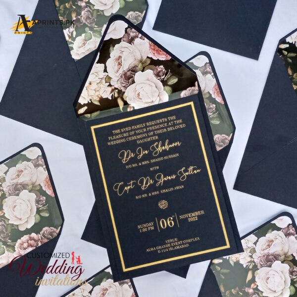 Dark Blue Classic Gold Wedding Card | Shadi Card - Image 2